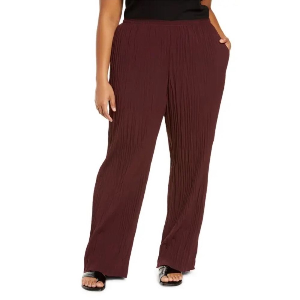 Vince Plissé Wide Leg Pull-On Pants in Oxblood Burgundy Size XXXL $295